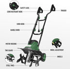 14 Inch 10 Amp Electric Tiller/Cultivator, 4 Steel Tines Tillers with Adjustable Wheels, 9" Tillling Depth Electric Rototiller for Lawn, Yard and Garden Digging