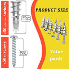 100PCS Zinc Self-Drilling Drywall Anchors, 50 Heavy Duty Hollow Metal Wall Anchors and 50#8 x 1-1/4'' Screws, Sheetrock Anchors and Screws Kit