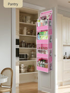 Yecaye 5 Tier 2Pc Over the Door Organizer, Swing-proof Door Organizer Hanging with Clear PVC Windows, Behind the Door Storage for Bedroom Nursery Closet Laundry Pantry Bathroom, Bubblegum Pink