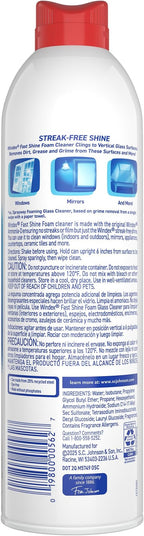 Windex Fast Shine Foam Glass Cleaner Supplies, No-Drip Window & Mirror Aerosol Spray, Streak-Free, Removes Fingerprints, Dust, Dirt & Smoke Film, Grapefruit Scent, 19 oz (Pack of 2)
