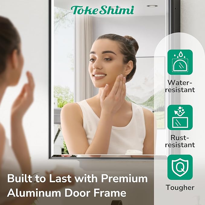 TokeShimi 16x24 Recessed Medicine Cabinet with Mirror, Black Bathroom Medicine Cabinet with Mirror, Bathroom Mirror with Storage, Beveled Aluminum Frame