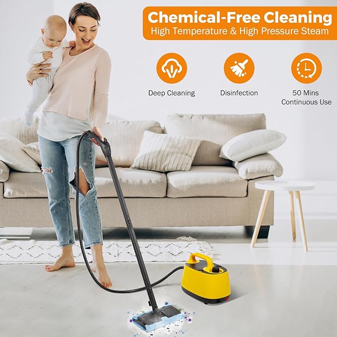 BEAMNOVA Steam Cleaner Electric Household Steamer High Pressure Multipurpose Rolling Cleaning Machine for Carpet Upholstery Floor Car Detailing Home Inside 1.5L 50.72oz Water Container with Roller