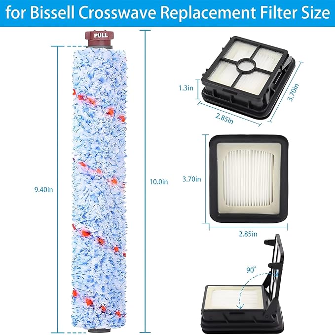 for Bissell CrossWave Vacuum Cleaner Replacement Parts 2 Pack 1868 Bissell CrossWave Multi-Surface Brush Rolls Tangle-Free+ 2 Pack 1866 Replacement Vacuum Filters Part 1608683 1608684 1613568