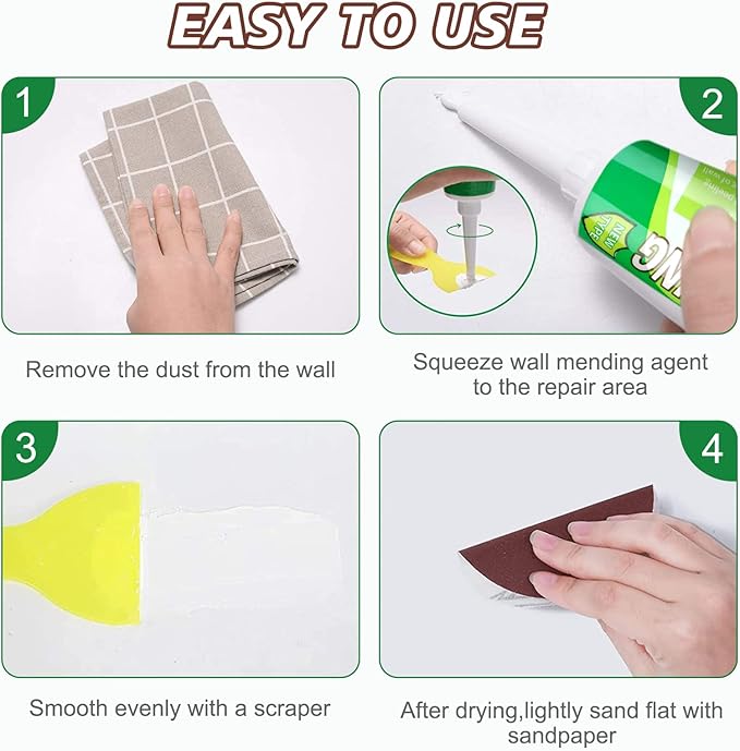 Drywall Repair Kit, 2 Pcs Spackle Wall Repair Patch Kit, Wall Mending Agent Quick and Wall Surface Hole Fill Quick and Easy Solution (2 Pack)