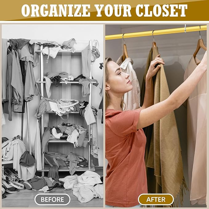 Tandefio Chrome Closet Rod 92 Inch with Oval Closet Rod 6 End Supports for Laundry Room Hanging Clothes Waterproof Shower for Curtains(Gold,2 Sets)