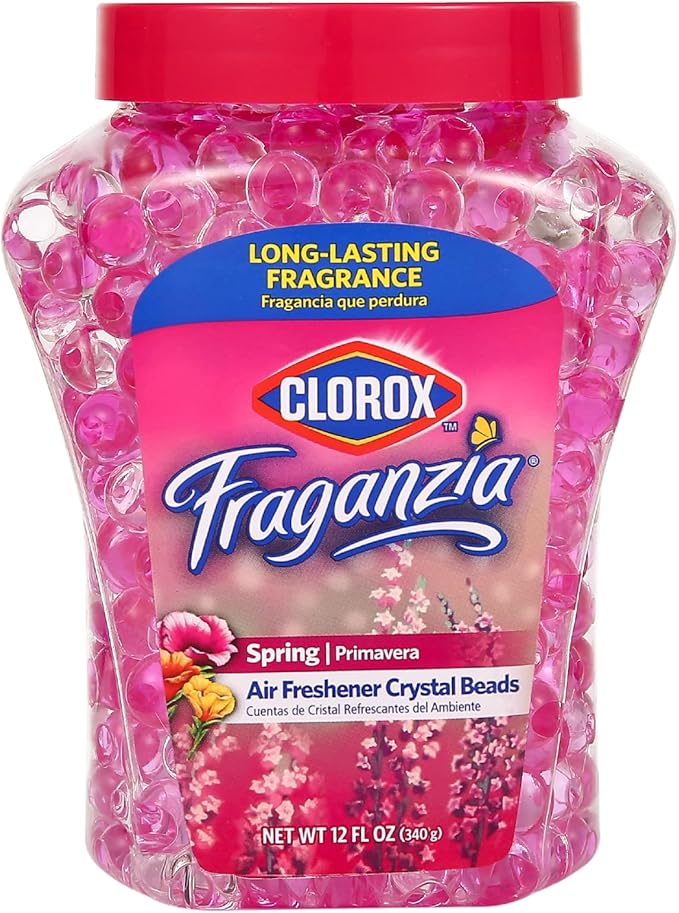 Clorox Fraganzia Crystal Beads Air Freshener in Spring Scent - Long-Lasting Room Deodorizer - Odor Eliminator Gel Beads to Freshen Home, Car, or Office, 12 Fl Oz - 12 Pack