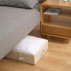 31.5"(85cm) Length Spacious Visible Lidded Under Bed Storage Bins for Shoes, Blankets, Toys Organization Containers, Wedding Dress Storage Box, Beige