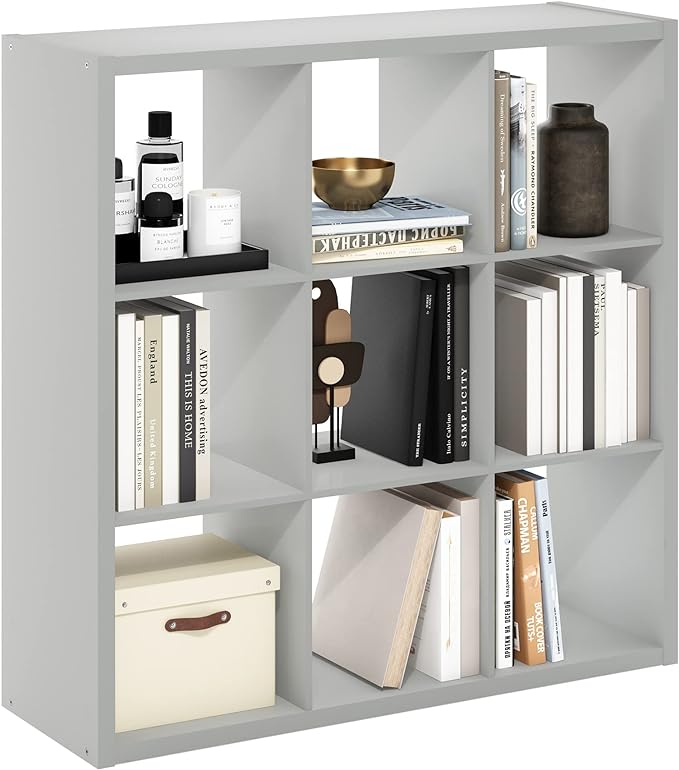 Furinno Cubicle Open Back Decorative Cube Storage Organizer, 9-Cube, Light Grey