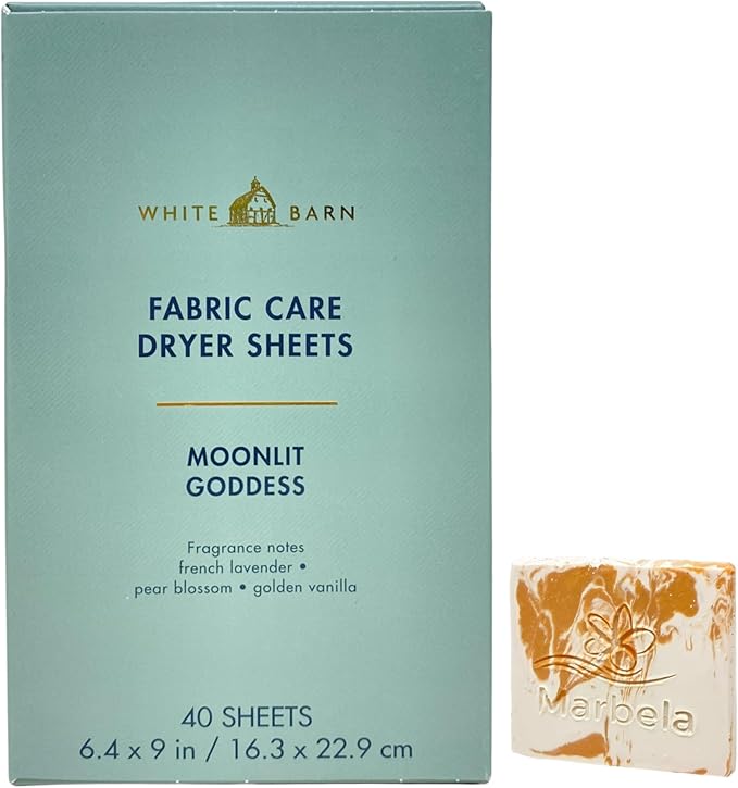 Bath & Body Works Moonlit Goddess Fabric Care Dryer Sheets - Box of 40 sheets - with a Peach Gardenia Sample Soap