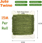 Jute Twine 15m Long Twine String for Crafts Gift Wrapping Packing Gardening Crochet Knitting Macrame Decor (Dark Pine Green)