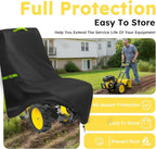 Tiller Cover, Rototiller Covers, 420D Silver-Coated Waterproof Fabric, Adjustable Drawstring Hem, Green Handle & Rear Waist Band – Fits Most Tillers (Black, Gas Tiller Cover)