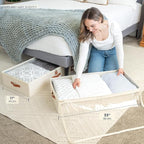 OrganiHaus Under Bed Storage Containers, Bedroom Storage and Organization Bins, Clothes Organizer for Closet with Clear Cover and Reinforced Handles - Set of 2 33x17x6 inches White Striped