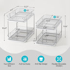 Delamu 4 Pack 2-Tier Bathroom Under Sink Organizers and Storage, Multi-Purpose Stackable Pantry Organization and Storage, Pull Out Clear Kitchen Bathroom Cabinet Organizer with Movable Dividers, White