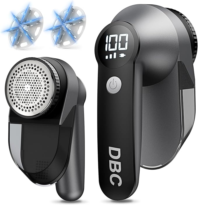 DBC Fabric Shaver, 3-Speed Lint Remover for Clothes LED Display, 15000r/Min Powerful Motor, Large Shaving Head Lint Shaver for Clothes, 6-Leaf Blades, Lint Ball, Furniture, Fuzz, Black & Silver