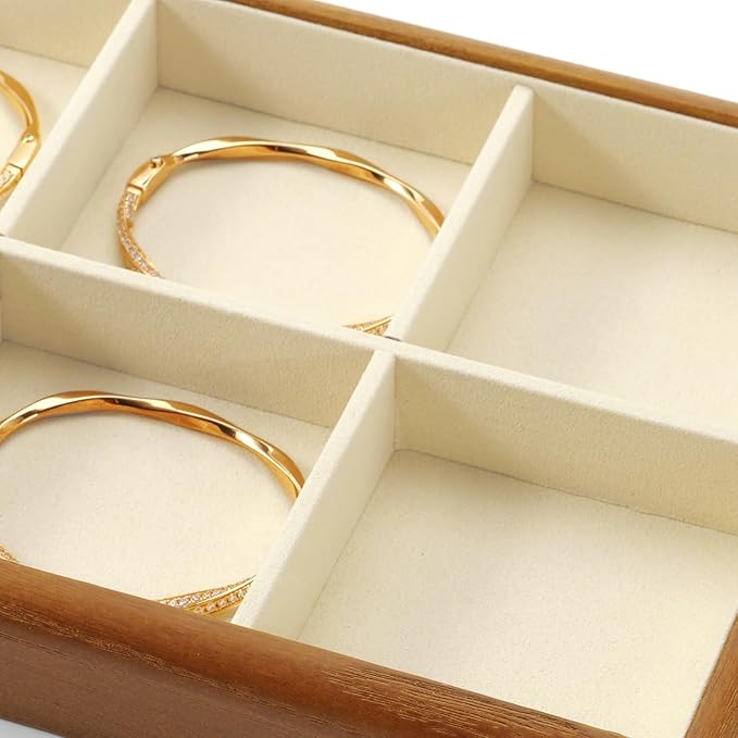 Oirlv Solid Wood 6 Grid Jewelry Organizer Tray Jewelry Drawer Organizer(Creamy-white)