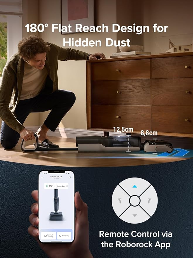 roborock F25 ACE Wet Dry Vacuum Cleaner, Cordless Vacuum Mop All in One for Hard Floor, 20000Pa Hardwood Floor Cleaner with Zero Tangle, 194°F Hot Air Flash Drying Electric Mop, 180° Lie Flat, WiFi