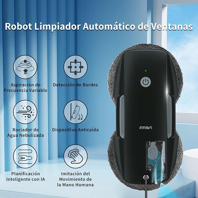 FMART T9Pro Window Cleaning Robot - 3800PA, Ultrasonic Water Spray, AI Path Planning, AI Edge Detection Window Cleaner Robotic with Remote Control & 10 Cloths - Deep Clean Windows, Tiles