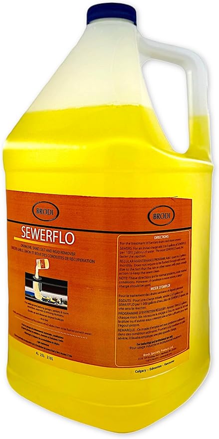 SewerFlo Main Line Sewer Drain Cleaner Heavy Duty, Clears Sand, Silt and Mud from Catch Basins, Breaks Up Clogs & Keeps Particles in Suspension, Safe & Concentrated (1 Galon, 1, Count)