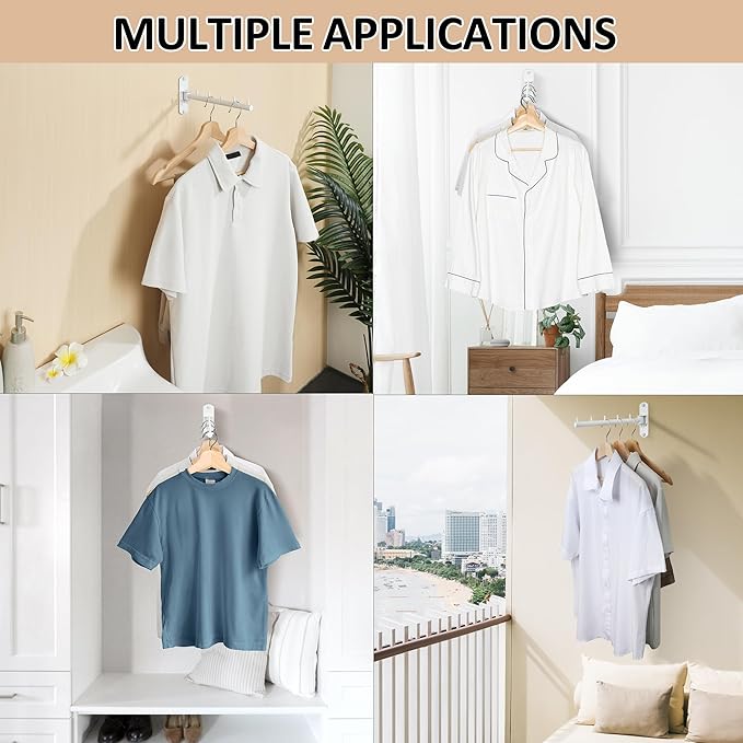 Swing Clothes Hanger Rack,Garment Racks Wall Mounted Clothes Bar-Hanger Holder Hooks Heavy Duty Folding Drying Rack Space Saving Clothing Hanging System Closet Storage Organizer,White Finish