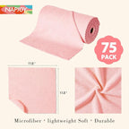 Napjoy Microfiber Cleaning Cloth Roll, 75PK Easy Tear Away Reusable Paper Towels, 12" x 12", Ultra Soft Micro Fiber Dish Cloths for Kitchen, Housekeeping, Window, Car, Garden, Bathroom, Pink