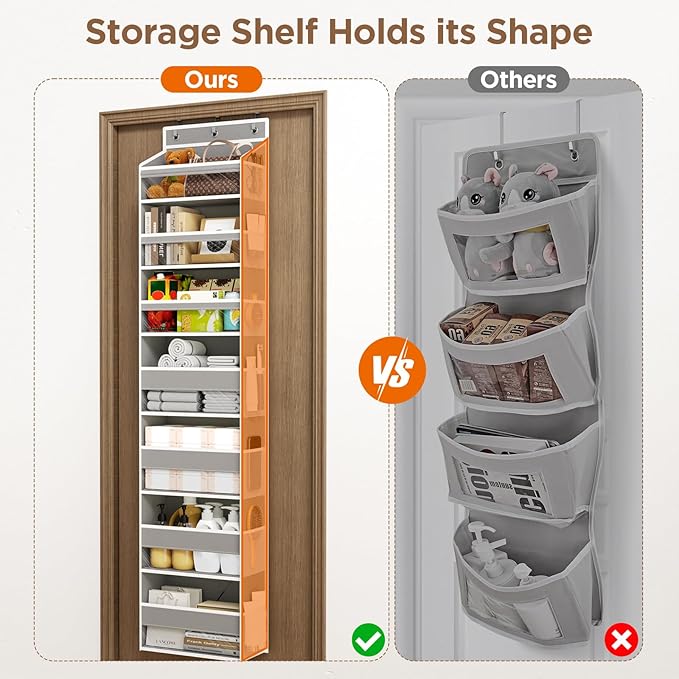 Over The Door Organizer, 7 Tier Door Hanging Organizers with 7 Large Pockets 12 Side Pockets, Behind Door Storage Hanging Shelves for Closet Bathroom Bedroom Nursery