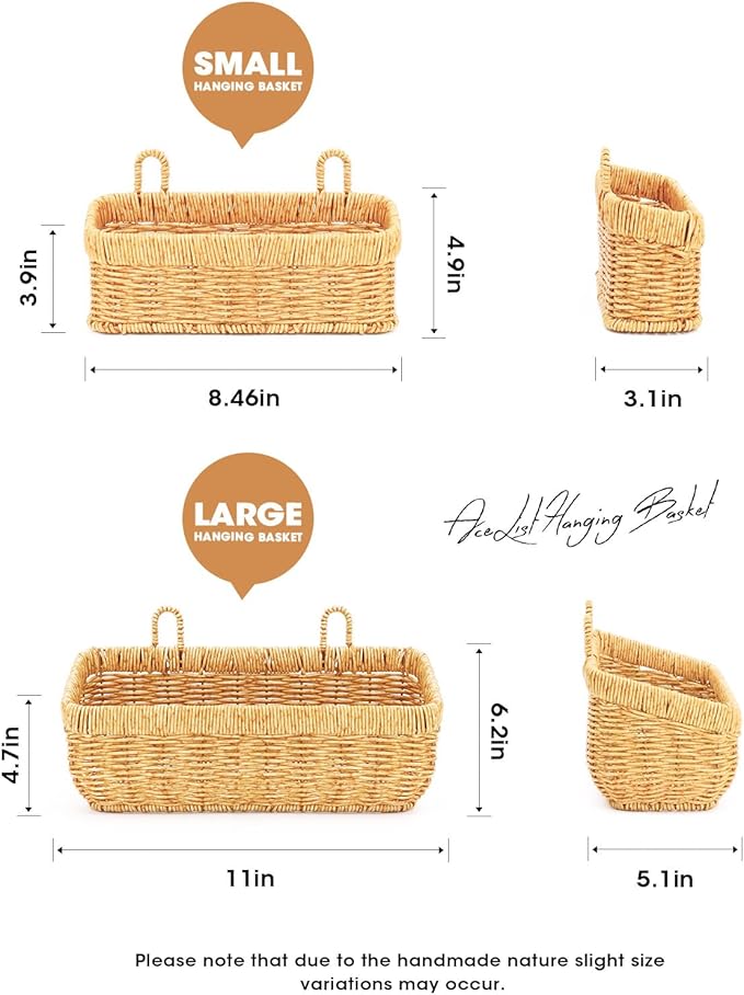 AceList Wall Hanging Basket, Boho Style Hand-Woven Hanging Storage Baskets - Set of 2, Ideal for Boho Room Decor, Kitchen, Garden, and Living Room