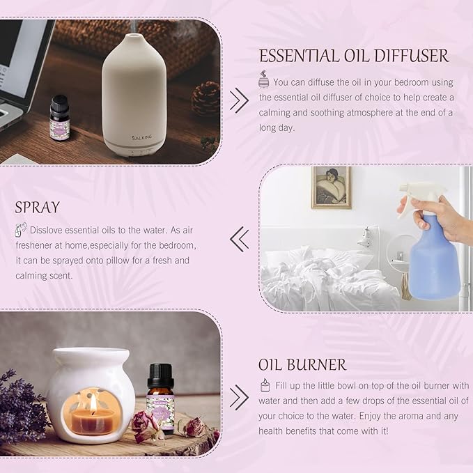 SALKING Floral Essential Oils Set, Premium Pure and Natural Essential Oils, Fragrance Oil Scented Oils for Oil Diffusers 6 x 10 ML - Lavender, Rose, Jasmine, Cherry Blossom, Gardenia, Chamomile