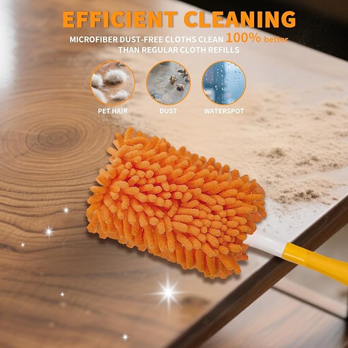 Reusable Duster Refill Compatible with Swiffer Hand Duster - 360 Heavy Duty Microfiber Duster Refills - 4 Pack for Ceiling Fans, Furniture, and Electronics (Orange,Handle is Not Included)