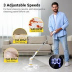 Electric Spin Scrubber, Cordless Cleaning Brush with LED Display, 4 Adjustable Angles, 3 Speeds, 2H Runtime, Adjustable Handle, 5 Brush Heads for Bathroom Tub Kitchen Tile Floor Car