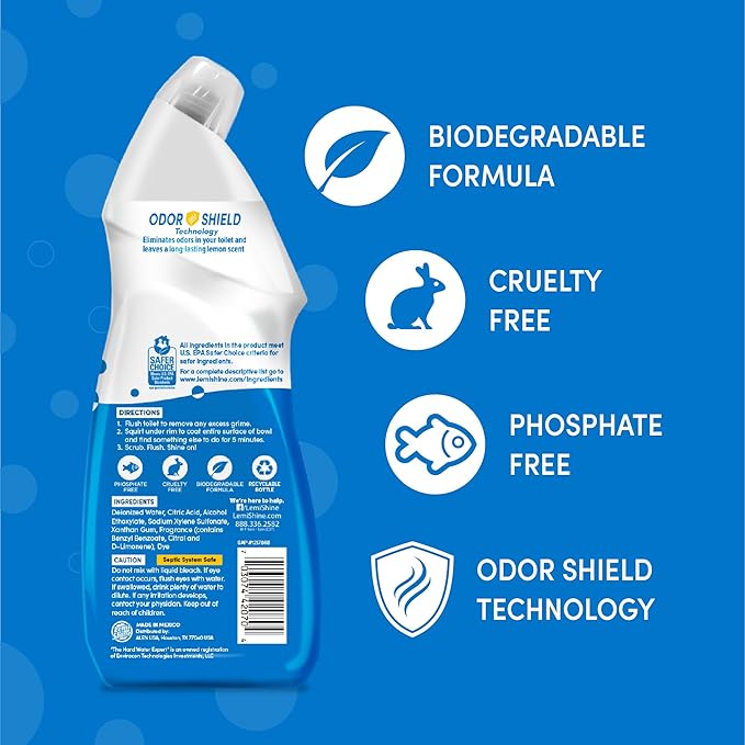 Lemi Shine Toilet Bowl Cleaner, Bleach-Free, Removes Tough Stains and Odor, Award-Winning (24 oz., 6 Pack)