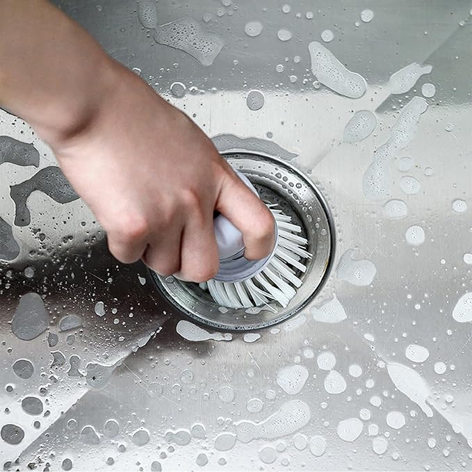 Dish Brush with Soap Dispenser for Dishes Pot Pan Kitchen Sink Scrubbing, White 3 Pack