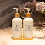 Glass Soap Dispenser Set, Contains Hand Soap and Dish Soap Dispenser.Suitable for Bathroom and Kitchen Decoration (White)