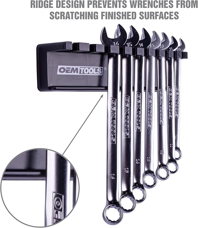 OEMTOOLS 22513 Magnetic Wrench Holder and Tool Organizer, Magnet Holds Up To 10 Wrenches To Most Metal Surfaces, SAE and Metric, 9.25 Inch Magnetic Tool Holder For Shop Or Garage, Black