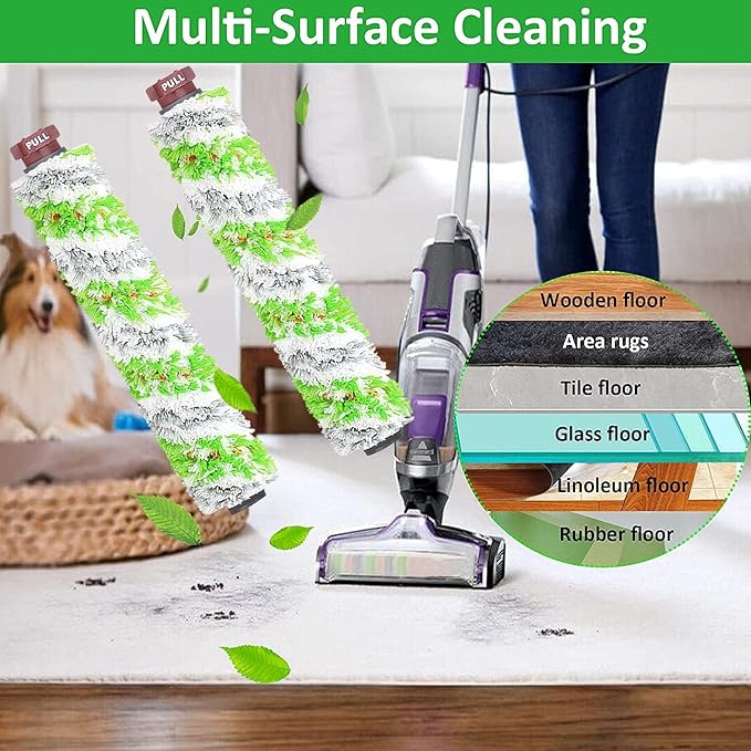 for Bissell CrossWave Pet Pro 2306A CrossWave 1785 Series Replacement Parts 4 Pack 2460 Multi-Surface Pet Pro Cleaner Brush Rolls Tangle-Free+4 Pack 1866 Vacuum Filters Part 1613568 1608684