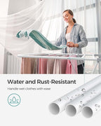 SONGMICS Clothes Drying Rack, with Sock Clips, Metal Laundry Rack, Foldable, Space-Saving, Free-Standing Airer, with 2 Height-Adjustable Gullwings, Indoor Outdoor Use, White and Gray ULLR052W02