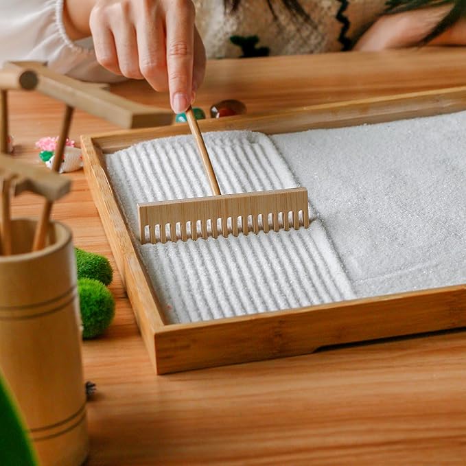 Zen Garden Decor Rake Tool - Sand Zen Garden Accessories Japanese Zen Garden Kit Tabletop Rock Zen Decor Japan Zen Gifts for Home Office Desk Meditation Room Relaxation Birthday Gifts Father Mother