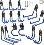 Steel Garage Hooks Wall Tool Organizer, 14 Pack Garage Storage Hook Heavy Duty Utility Storage Hangers Blue for Ladders, Ropes, Garden Tools