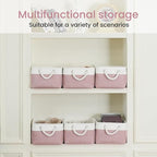 Storage Baskets for Shelves 13.8x9.8x6.7 Inch-Foldable Fabric Organizing Storage Bins with Handles, Closet & Bathroom Organizer, Home Storage for Kitchen, Office (1-Pack, White&Pink)