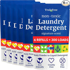 Natural Laundry Detergent for Sensitive Skin | Eco Friendly, Plant Based, Baby Clothes Safe | Clean & Easy Powder to Liquid, 6 Pack Refill Detergent, NO Jug | Signature Scent, 300 Loads