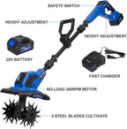 BILT HARD 20V Cordless Tiller Cultivator, 8.7'' Working Width Battery Powered Garden Cultivator, 300RPM Electric Tiller for Lawn, Gardening, Soil Cultivation (4.0AH Battery and Charger Included)