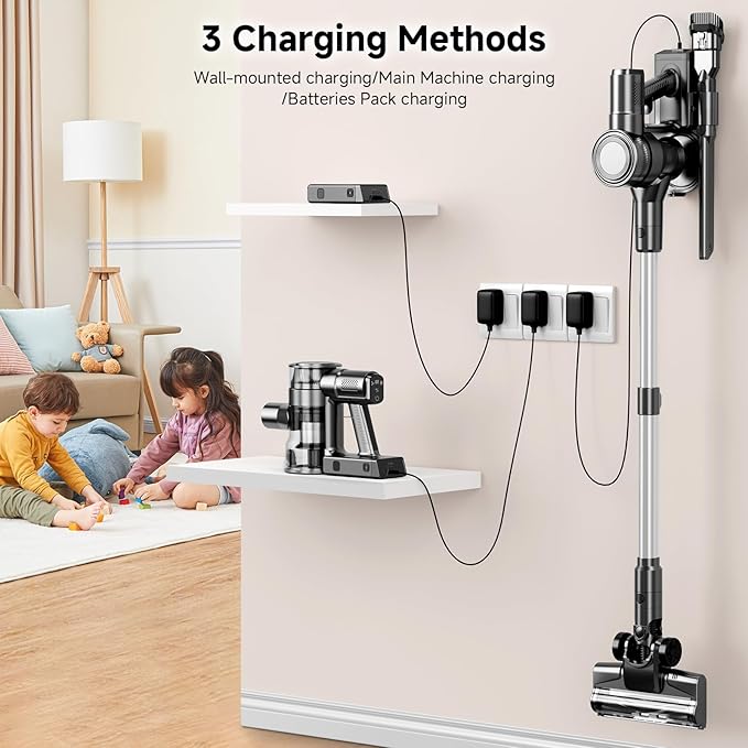 Cordless Vacuum Cleaner, 35Kpa Vacuum Cleaner for Home, 45Mins Stick Vacuum with LED Display, Anti-Tangle & Wall Mount Charging, 6 in 1 Lightweight Vacuum for Hard Floors, Carpet, Pet Hair (Black)