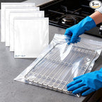 Oven Rack Cleaning Bags 5 Packs, Heavy Duty No Scrub Oven Grate Cleaning Bags, Reusable Leak-Resistant PE Bags for Deep Soaking Grill Grates & BBQ Racks, No Racks Included