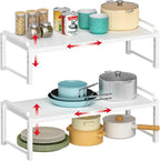 X-cosrack 12" Wide 100LBS Loading-Bearing Heavy Duty Kitchen Storage Shelf, Expandable Cabinet Shelf Organizer, Stackable Adjustable Storage Shelves for Kitchen Cabinet Cupboard Pantry Counter