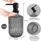 Grey Glass Soap Dispenser with Black Pump, 15oz Liquid Hand Dispenser, Refillable Lotion Dish Soap Dispenser for Modern Home Decor, Bathroom, Kitchen Countertop, Hotel