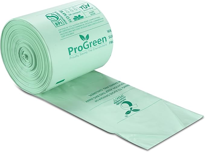 ProGreen Compostable Trash Bags, Extra Thick, Compost Kitchen Bin Bags, Food Scraps Yard Waste Bags, ASTM D6400 BPI and TÜV AUSTRIA Certified (13 Gallon, Pack of 100)