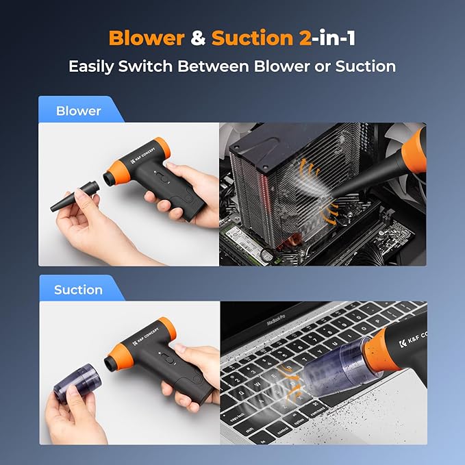 K&F CONCEPT Blower & Suction 2 in 1 Compressed Air Duster, with LED Light,150000RPM Electric Air Duster, 3 Gear Adjustable&Portable, Dust Blower for Computer, Keyboard, House, Outdoor and Car