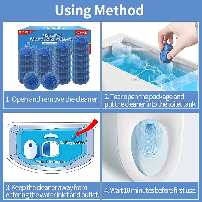 Automatic Toilet Bowl Cleaner Tablets 40 Pack,Bathroom Toilet Tank Cleaner,Upgraded Long-Lasting Toilet Cleaner Tablets for Tank Bathroom Powerful Cleaning Easy to Use,Up to 20 Months Total