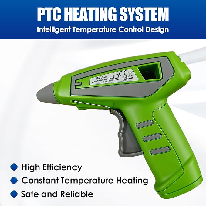 Cordless Hot Glue Gun Kit Includes 30 Hot Glue Sticks, Switch with 10W Drip-proof Design with 15-Second Fast Heating, Suitable for DIY Crafts, Fabric, Wood & Home Repairs(Green)