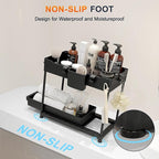 Under Sink Organizer, Bathroom Organizers and Storage, 2 Tier Multi-Use Pull Out Cabinet Organizer with Hang Hooks and Cups (Black, 2 Pack)