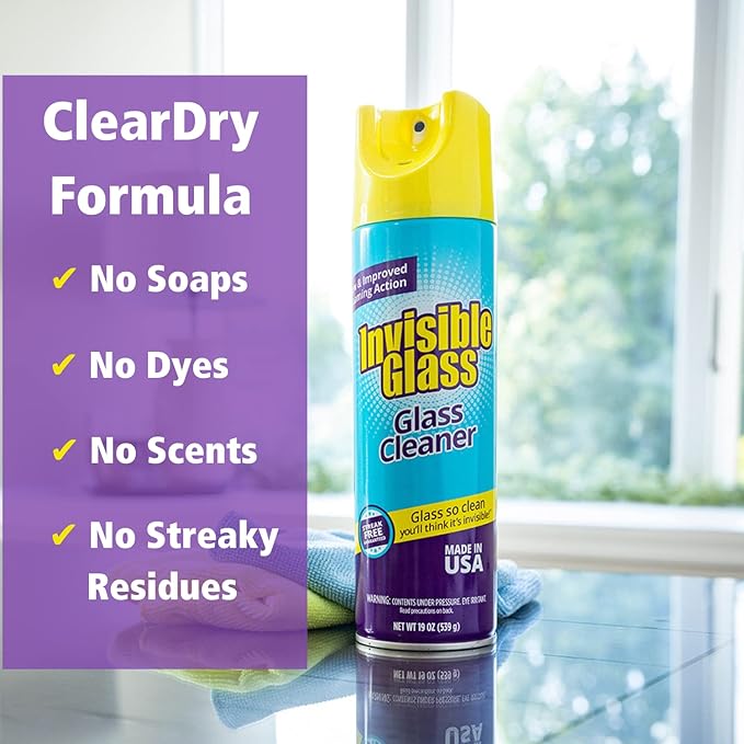 Invisible Glass 91160-4PK Premium Aerosol Glass and Window Foaming Cleaner Spray – Cleans Glass, Windows, Mirrors, Shower Doors, and More – Streak-Free, Ammonia-Free, Tint-Safe – 19 oz (Pack of 4)